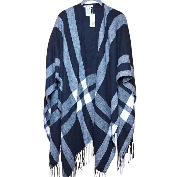 Three dots Erin Plaid Shawl NEW cashmere wool blend knit tassel fringe scarf - Picture 5 of 5